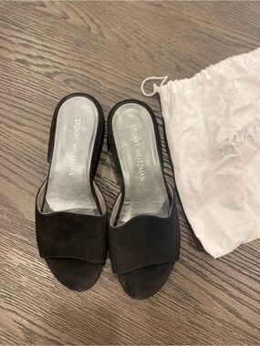 Stuart Weitzman Black Suede Open-Toe Mule Slides